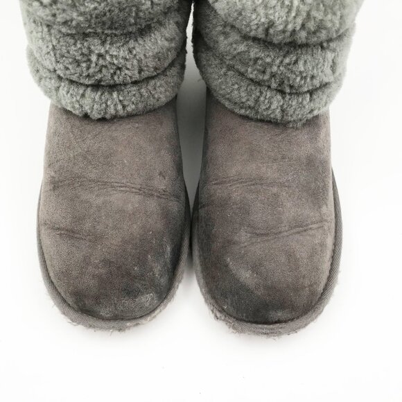 UGG Fluff Mini Quilted Gray Suede Fur Lined Ankle Boots Womens 6 Youth 5 - Picture 6 of 12